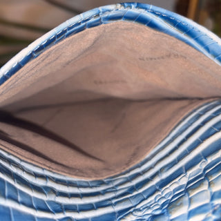 BRAHMIN Athena Tote Blue Melbourne Croc Embossed Leather Tote Bag