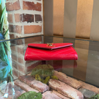 SAINT LAURENT Red Leather Chevron Compact Wallet