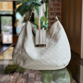 GUCCI  New Ladies Large White Guccissima Leather Hobo Bag