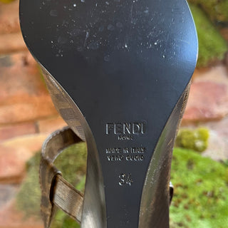 FENDI FF Brown Coated Canvas Zucca Wedges SZ 34 (US 4)