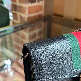 GUCCI Dionysus Mini WOC Black Pebbled Leather Vintage Web Crossbody Bag