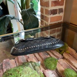 GUCCI Black GG Canvas Horsebit Studded Chain Shoulder Bag