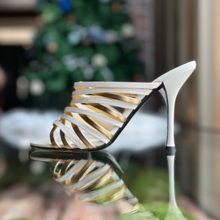 VALENTINO Caged White Gold Calfskin Strappy Heels SZ36(6US)