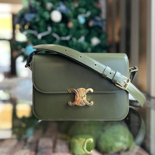 CELINE Triomphe Classique Medium Green Shiny Calfskin Shoulder Bag