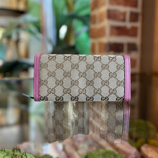 GUCCI Pink Trim GG Web Canvas Interlocking  Wallet