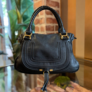 CHLOE Marcie Medium Black Grained Leather Shoulder Bag
