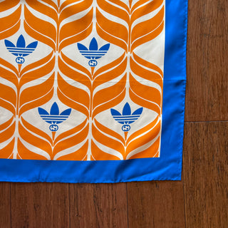 GUCCI x Adidas Orange Blue White Silk GG Monogram Trefoil Print Square Scarf