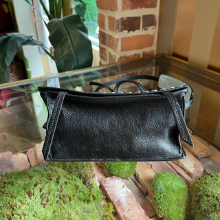 PRADA Etiquette Black Glace Calfskin Studded Flap Crossbody Bag