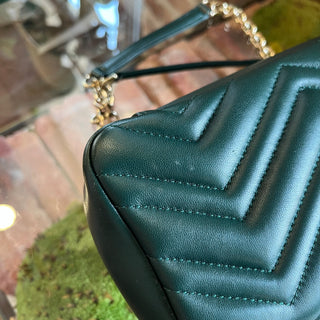 GUCCI GG Marmont Small Green Matelassé Chevron Nappa Leather Shoulder Bag