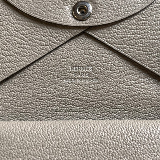HERMES Calvi Beige Leather Card Case