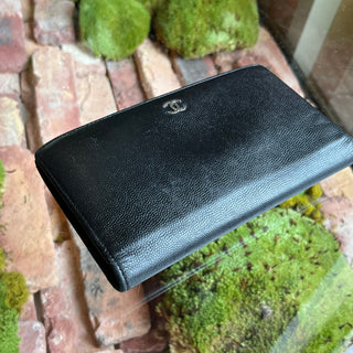 CHANEL Black Caviar Leather Fold-Over Wallet