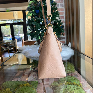LOUIS VUITTON V MM Beige Rose Creme Monogram Empreinte Leather Tote Bag