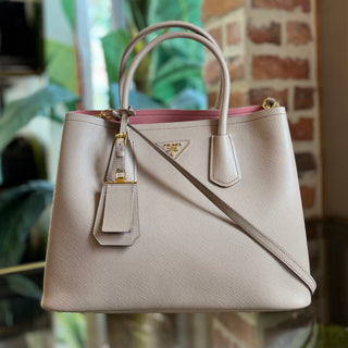 PRADA Double Medium Pink Saffiano Leather Tote