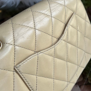 CHANEL Single Flap Whipstitch Beige Lambskin Shoulder Bag