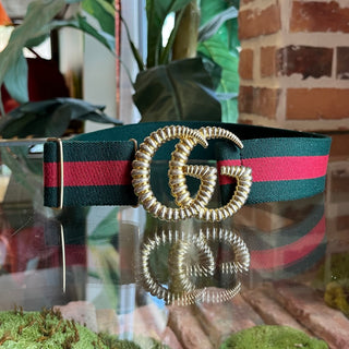 GUCCI Green Red Web Stripe Elastic Torchon Buckle Belt SZ60/24