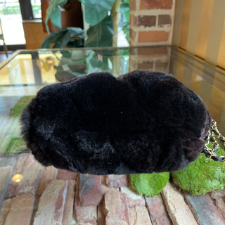 CHANEL Chocolate Brown Rabbit Fur Drawstring Shoulder Bag