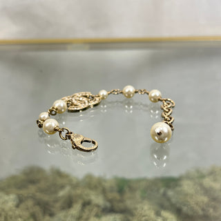 CHANEL Gold Pearl Crystal Embellished CC Bracelet