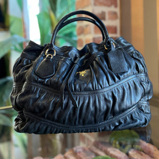 PRADA Black Gaufre Cervo Drawstring Tote