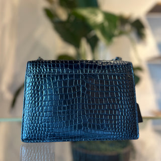 SAINT LAURENT Medium Monogram Sunset Black Crocodile Embossed Calfskin Shoulder Bag