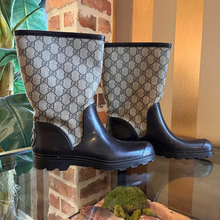 GUCCI Fur Lined GG Web Rain Boots SZ 38 (US 8)