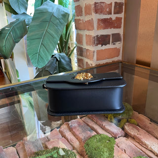 VERSACE Black Medusa Grained Calfskin Flap Shoulder Bag