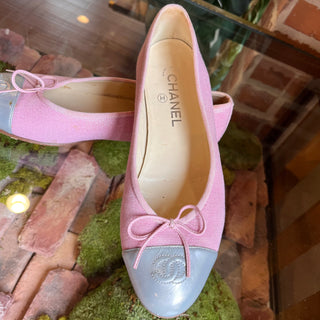 CHANEL Cap Toe Pink Canvas Flats SZ 39 (US 9)