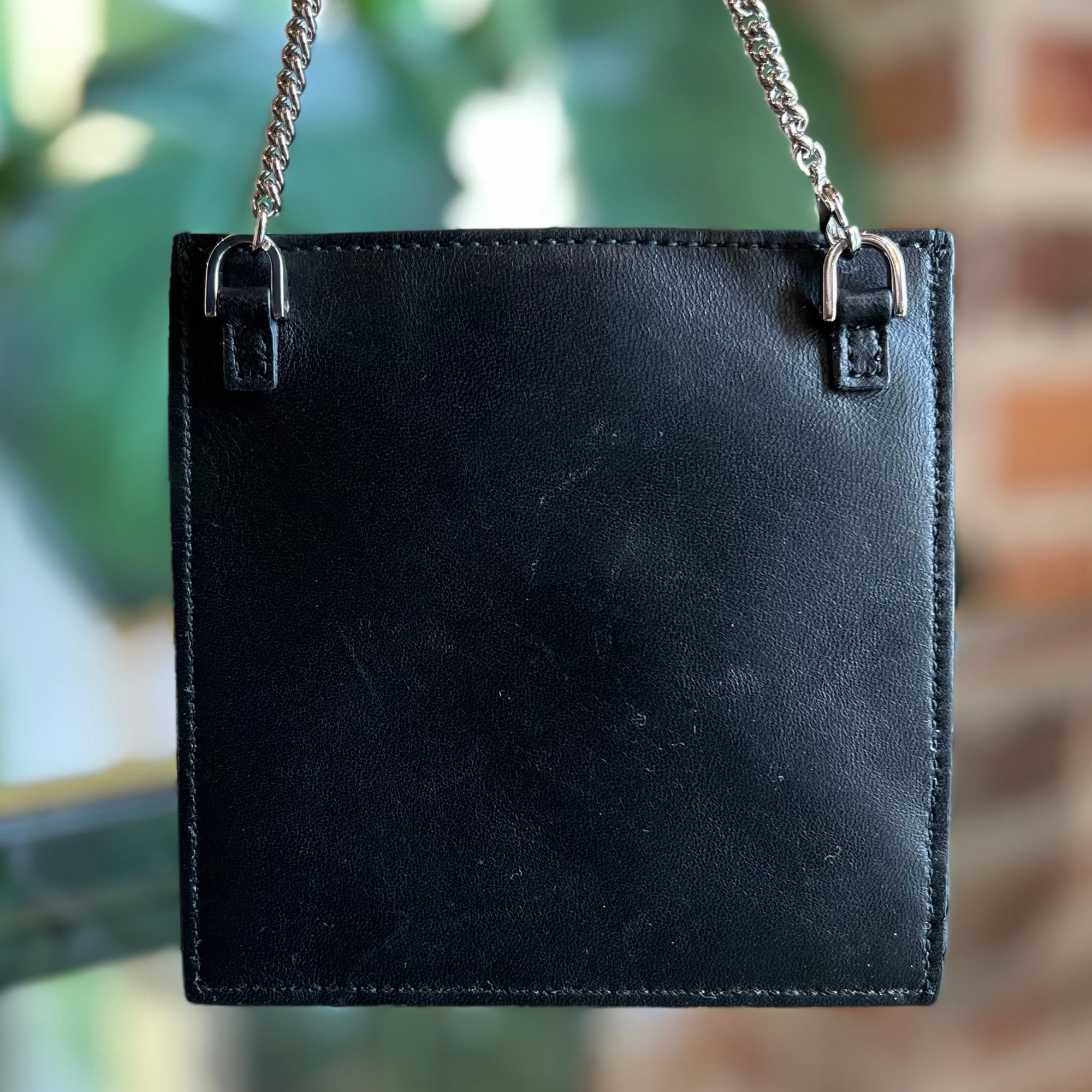 SALVATORE FERRAGAMO Black Leather Mini Chain Pouch Wallet