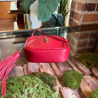 SAINT LAURENT Mini Blogger Red Leather Crossbody Bag