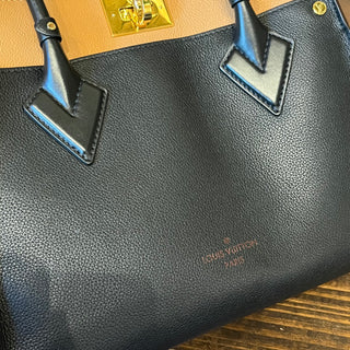 LOUIS VUITTON On My Side MM Noir & Brown Calfskin Leather 2-Way Tote Bag