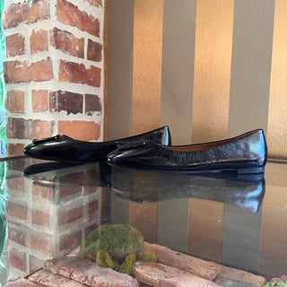 TORY BURCH Black Double T Leather Flats SZ 8
