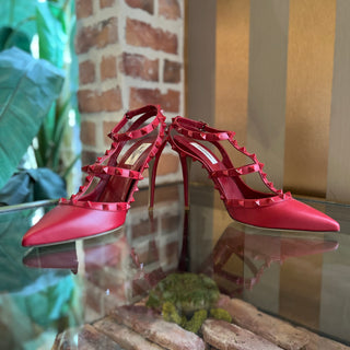 VALENTINO Red Leather Rockstud Heels SZ 41 (US 11)