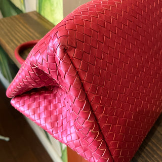 BOTTEGA VENETA Milano Red Intrecciato Lambskin Leather Tote