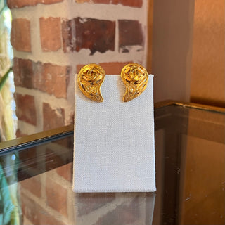 CHANEL Gold Tone Paisley Tear Drop Clip On Earrings
