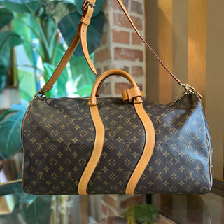 LOUIS VUITTON Wavy Keepall Bandouliere 50 Brown Monogram Canvas Duffel Bag