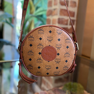 MCM Circle Vintage Cognac Visetos Monogram Canvas Crossbody Bag
