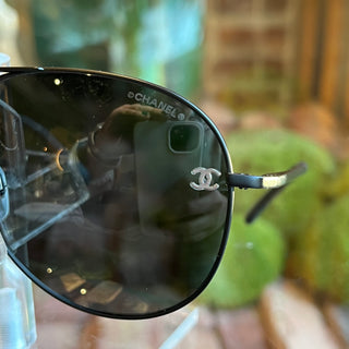 CHANEL Pilot 4189-TQ Black Titanium and Calfskin Sunglasses