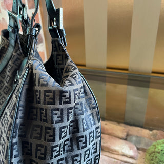 FENDI Black Zucchino Canvas Shoulder Bag