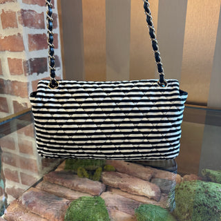 CHANEL Velvet Quilted Striped Medium Single Flap