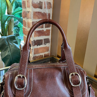 BURBERRY Brown Grained Leather Satchel Bag