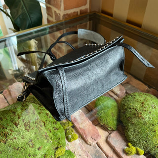 PRADA Etiquette Black Glace Calfskin Studded Flap Crossbody Bag