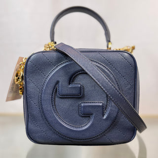 GUCCI Blondie Sakai Be Green Blue Agata Calfskin Diagonal Stitched Top Handle Bag