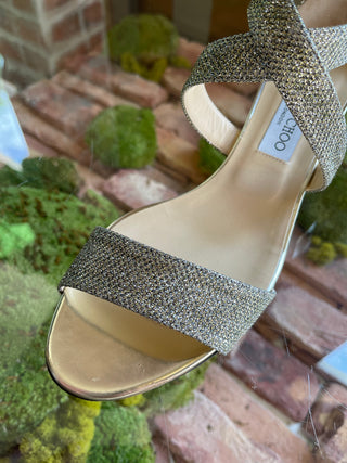 JIMMY CHOO Gold Glitter Wedges SZ 40.5