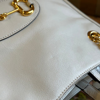 GUCCI Horsebit 1955 Medium White Leather Tote Bag