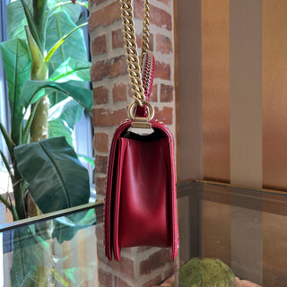 CHANEL Boy Red Quilted Calfskin Leather Top Handle Bag