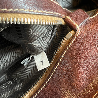 PRADA Buckle Striped Brown Shoulder Bag