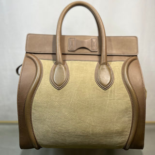 CELINE Taupe Tri-Color Nubuck and Calfskin Leather Mini Luggage Tote