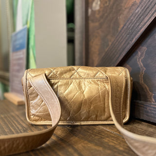 CHANEL Vintage Gold Aged Calfskin Leather Crossbody Bag
