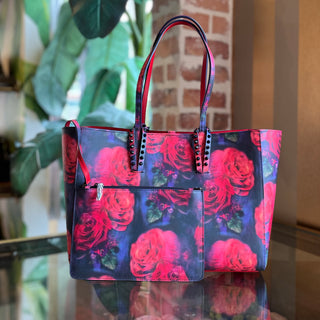 CHRISTIAN LOUBOUTIN Cabata Red Roses Leather Shoulder Tote Bag