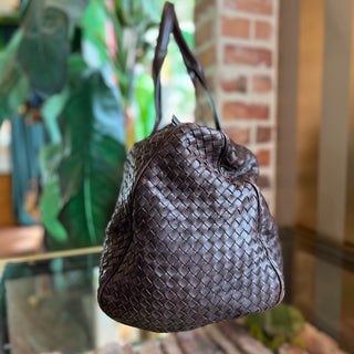 BOTTEGA VENETA Ebano Intrecciato Woven Nappa Leather Satchel Bag