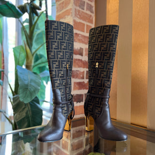 FENDI Zucca Brown/Black Canvas Boots SZ 36.5 (US 6.5)